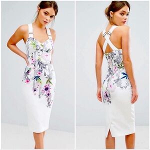 Ted Baker White and Pink Floral Midi Dress